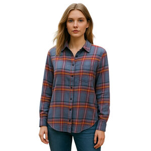 Lucky Brand Button Up Shirt Womens Small Blue Plaid Long Sleeve Western Preppy